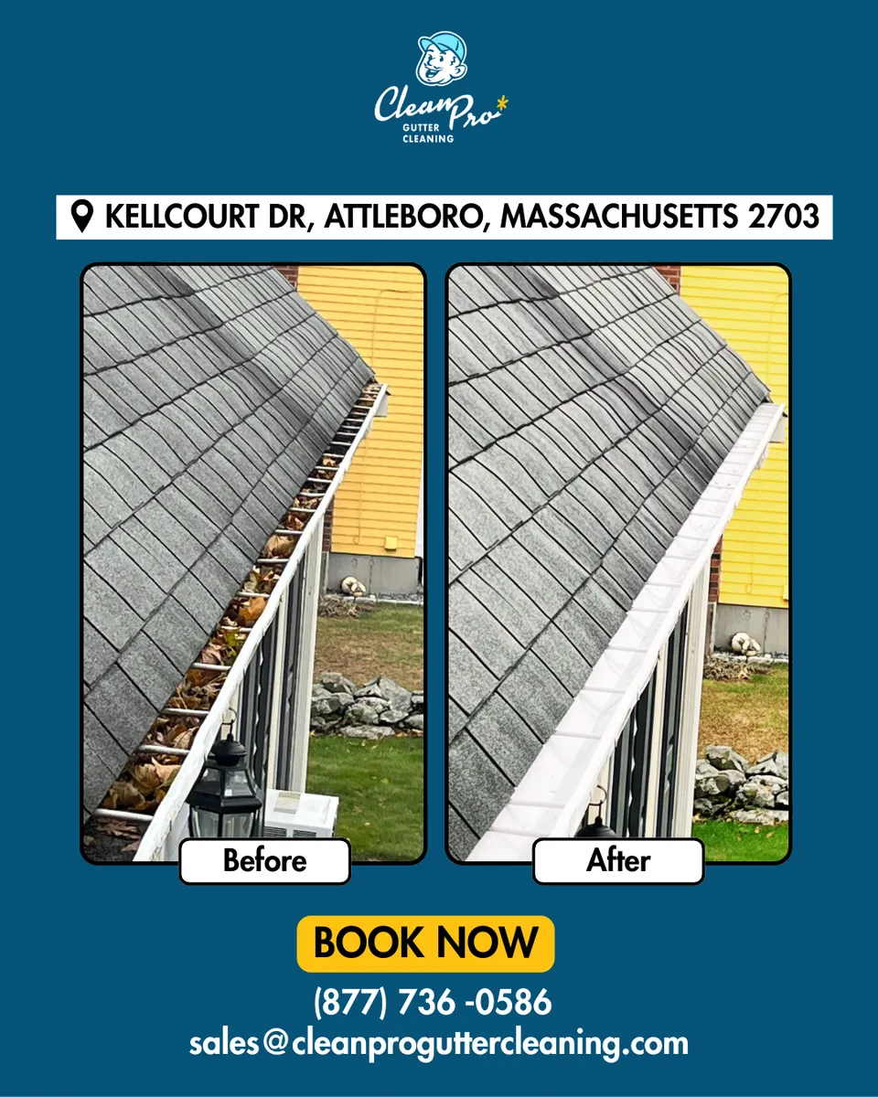 Before and after gutter cleaning in Attleboro, MA