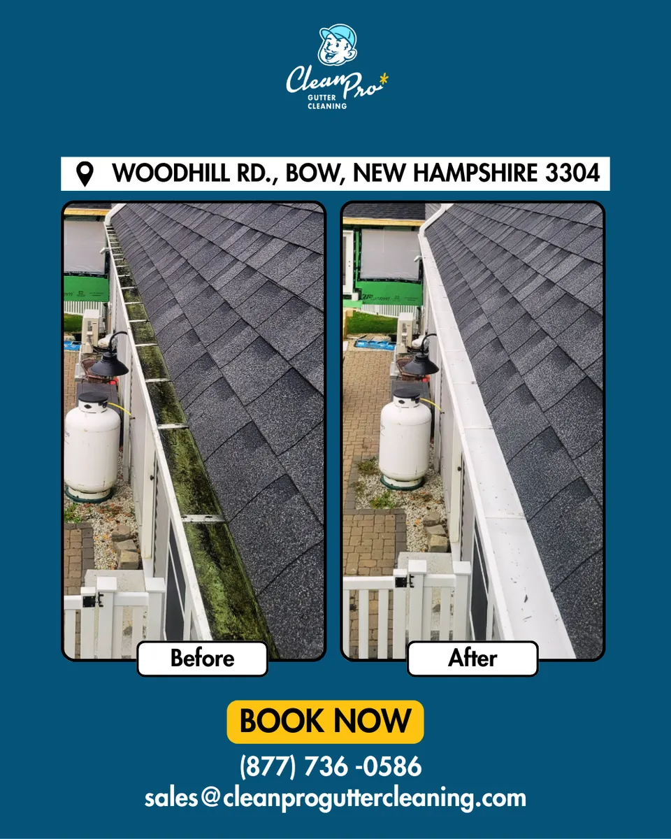 Before and after gutter cleaning in Barrington, RI