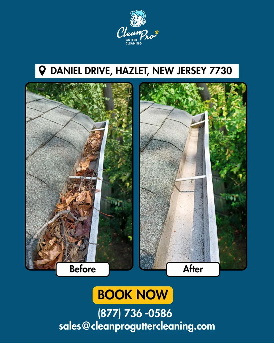 Before and after gutter cleaning in Hazlet, NJ