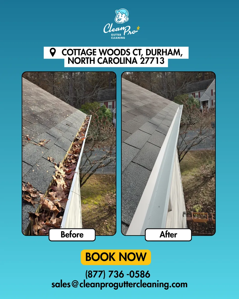 Before and after gutter cleaning in Durham, NC