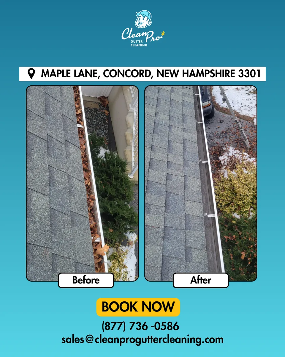Before and after gutter cleaning in Concord, NH